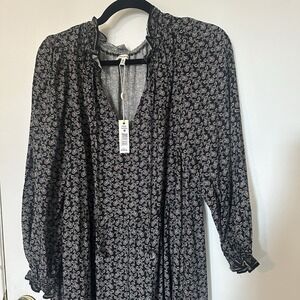 NWT Max Studio Boho Peasant Prairie Maxi Dress V Neck Long Bishop Sleeve sz‎ M